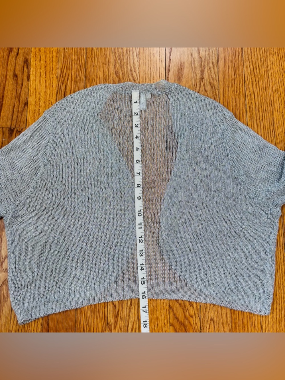 Chico's preppy slouchy silver metallic open front short sleeve crop cardigan L - Picture 13 of 15